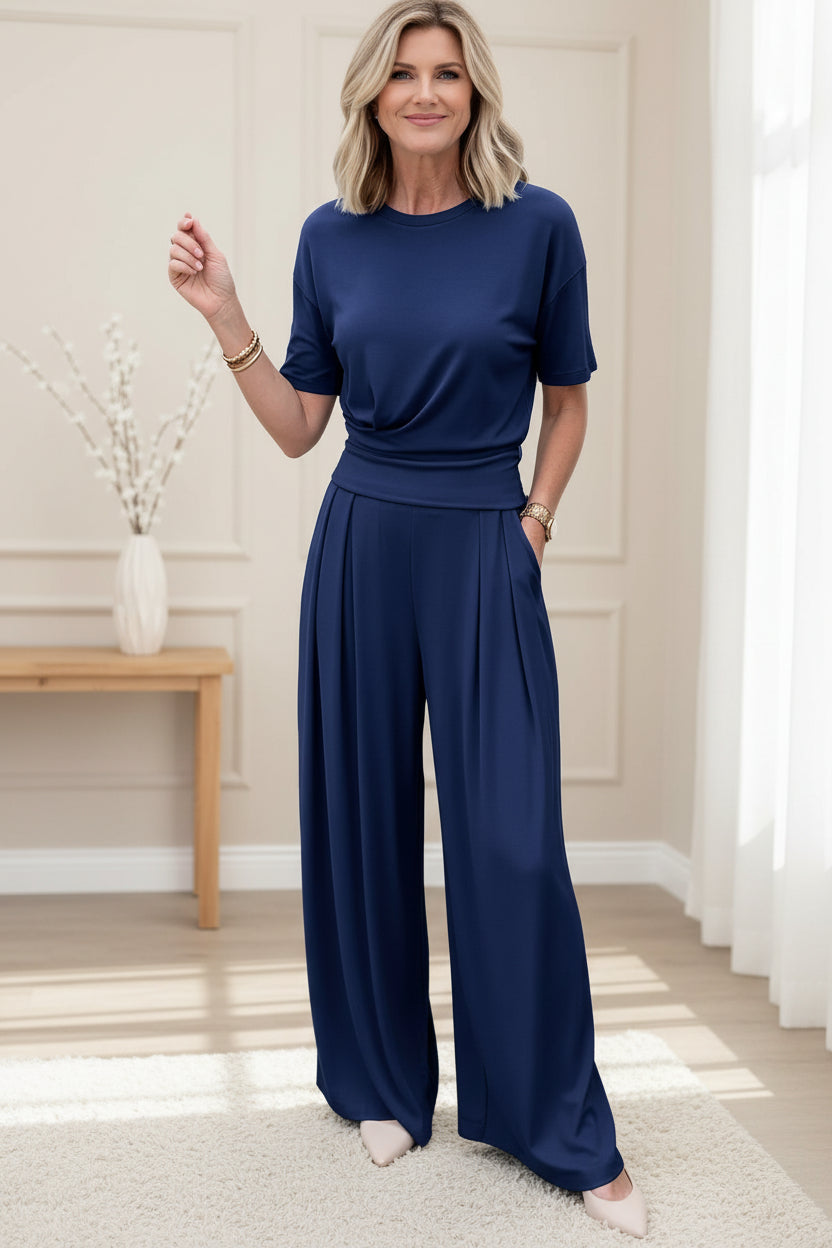 Women's Loose Crew-Neck T-Shirt & Wide-Leg Pants Two-Piece Set