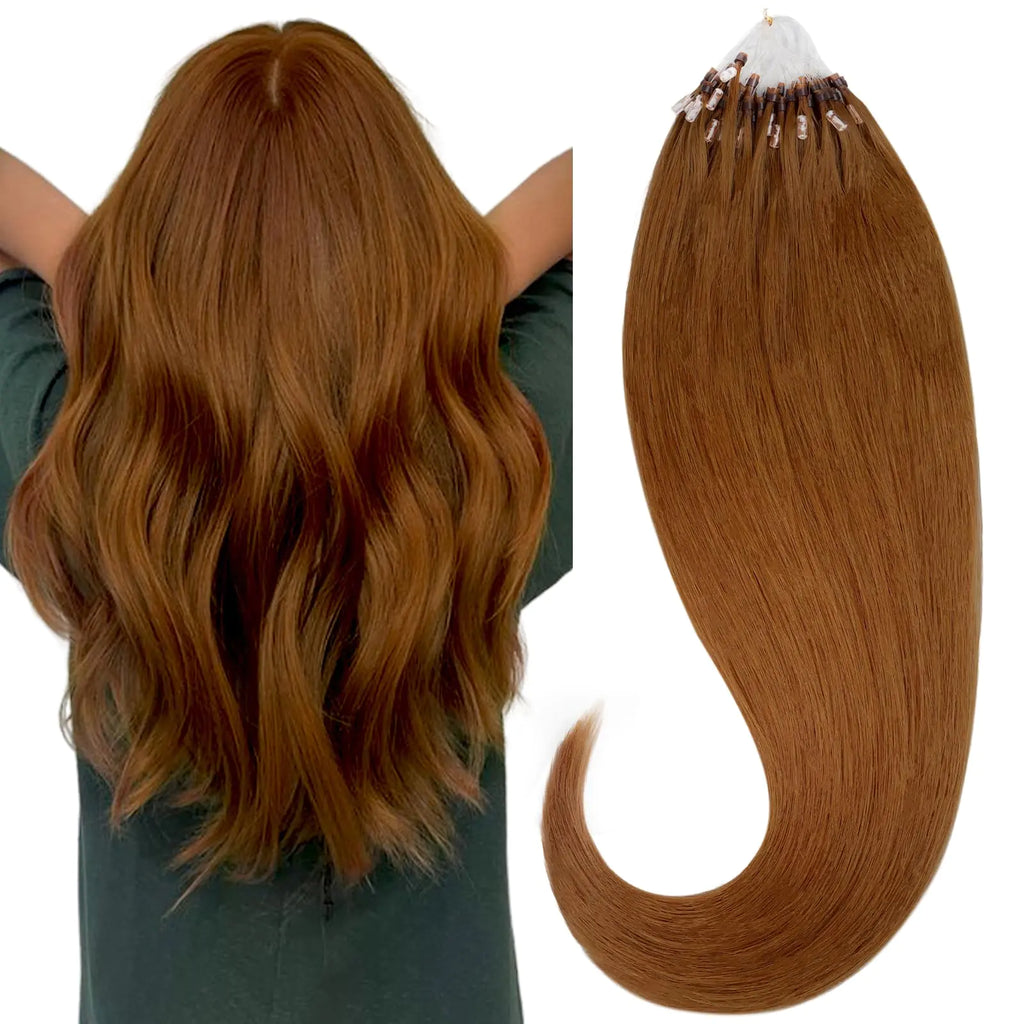 HOTBANANA Micro Ring Hair Extensions Human Hair 14 inch 50g 50s Copper Micro Beads Real Human Hair Extensions Straight Micro Link Micro Loop Hair Extensions