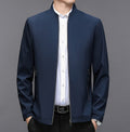 Men's Stand Collar Casual Jacket - Lightweight Middle-Aged Outerwear (Blue/Black/Brown, Sizes 170-195cm)