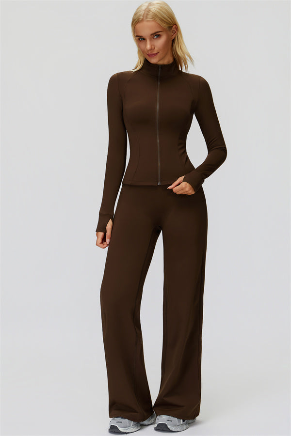The FemmeFit Zip Jacket Straight Leg Pants 2-Piece Set