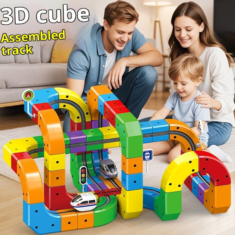 Electric Train Track Building Blocks - Assembled Cube Track Toy Set for Kids Ages 4-6 (51, 81, 123 PCs)
