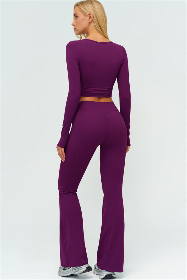 The Lushness Long Sleeve Crop Top Flared Leggings 2-Piece Set