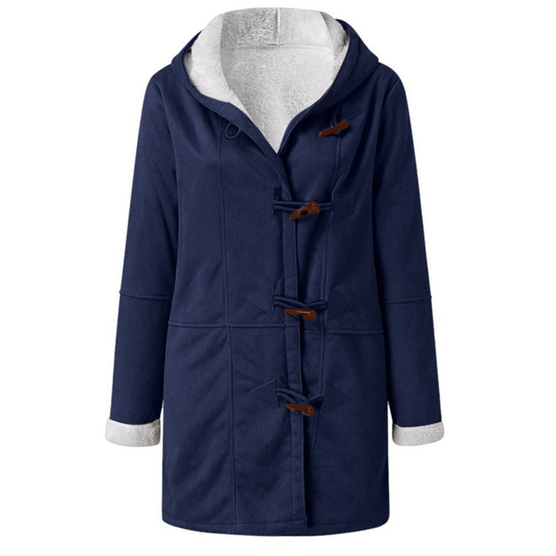 Sherpa-Lined Duffle Toggle Jacket with Hood — Warm Hooded Fleece Coat