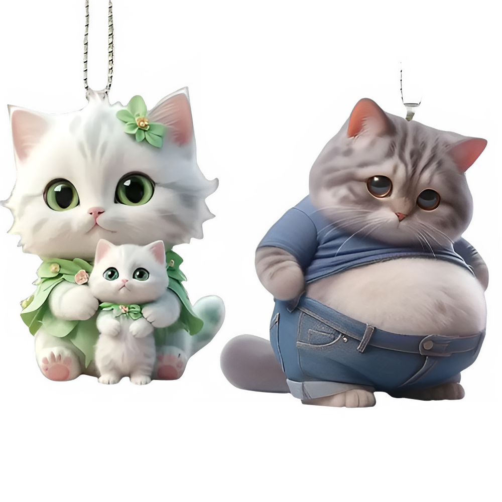 Fat Cat/Dog  Keychain 2D Flat Acrylic Cartoon Dog Kitten Ornament Car Mirror Backpacks Hanging Pendant For Home Decor