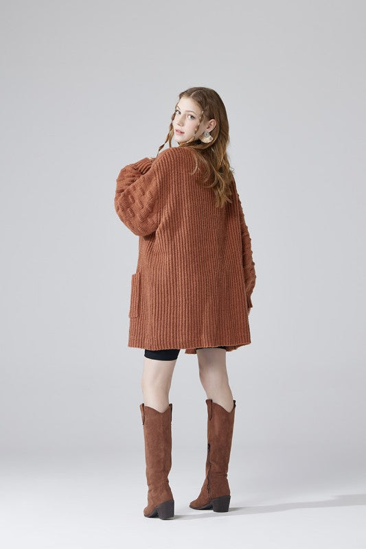 Oversized Pompom Sleeve Cardigan