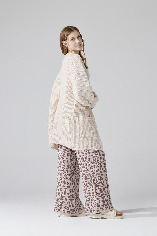 Oversized Pompom Sleeve Cardigan