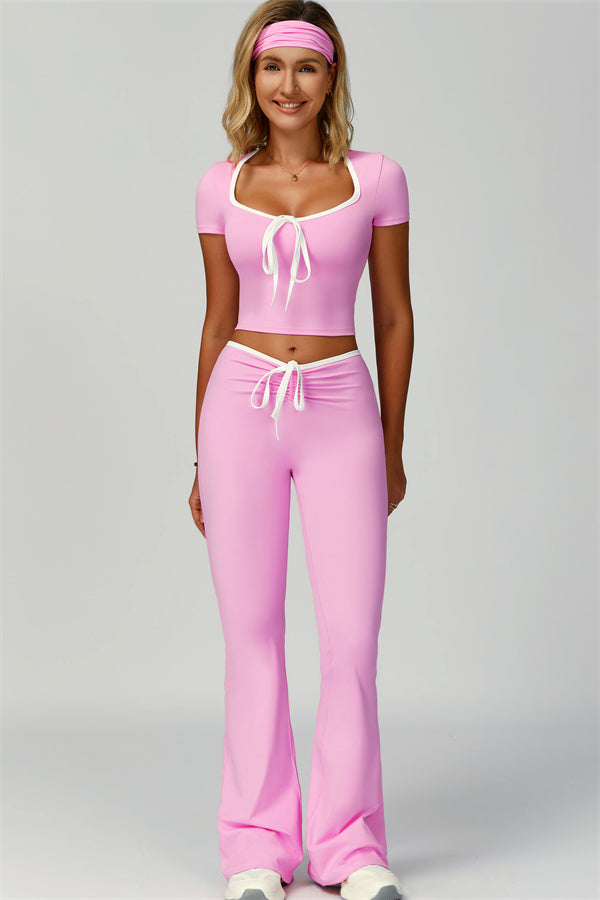 The Skyline Tie Top Flared Leggings Headband 3-Piece Set