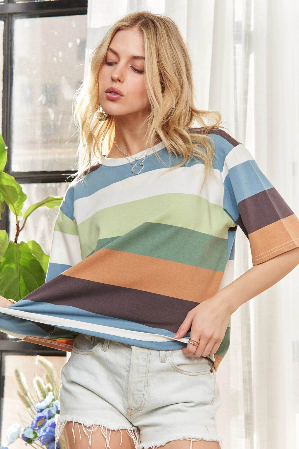 ADORA Multi Color Stripe Casual Top