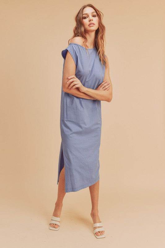 Aemi + Co Side Slit Round Neck Sleeveless Midi Dress