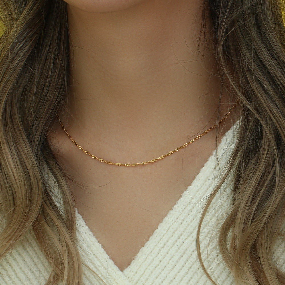 Free Clavicle Chain Stainless Steel Plated 18K Water Wave Chain Bracelet