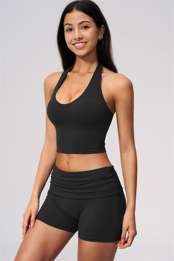 The Twirl Wide Strap Halter Crop Top Shorts 2-Piece Set