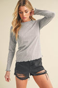 Aemi + Co Lettuce Hemline Round Neck Raglan Sleeve T-Shirt