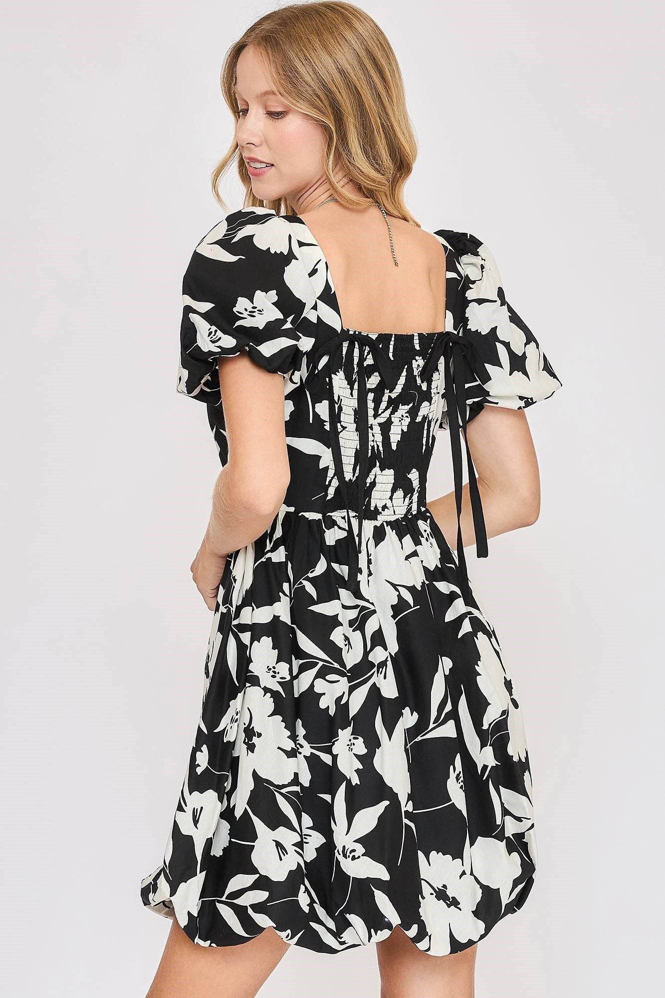 Umgee Full Size Two Tone Floral Print Babydoll Dress Plus Size