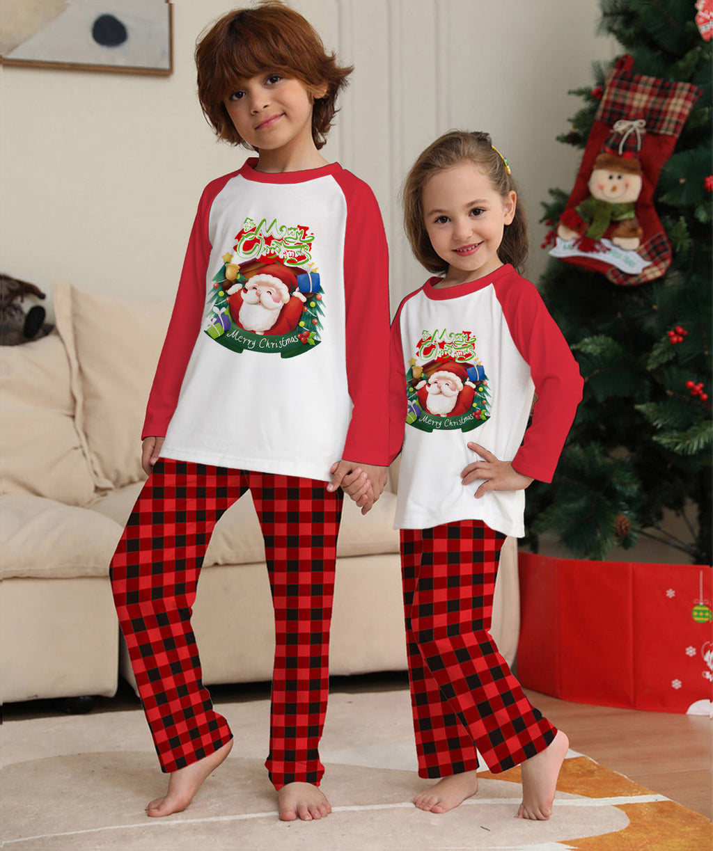 Parent-Child Clothes Set Long Sleeve T-Shirt Plaid Pants Family Matching Pajamas