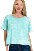 Zenana Washed Crew Neck Short Sleeve Crop Box Tee