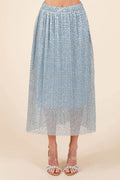 Mittoshop Metallic Glitter Speckle Print Elastic Midi Skirt