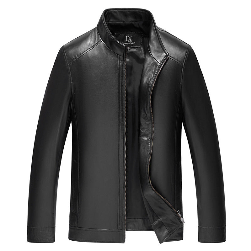 Men's PU Leather Jacket - Classic Lapel Collar Coat for Middle-Aged Men