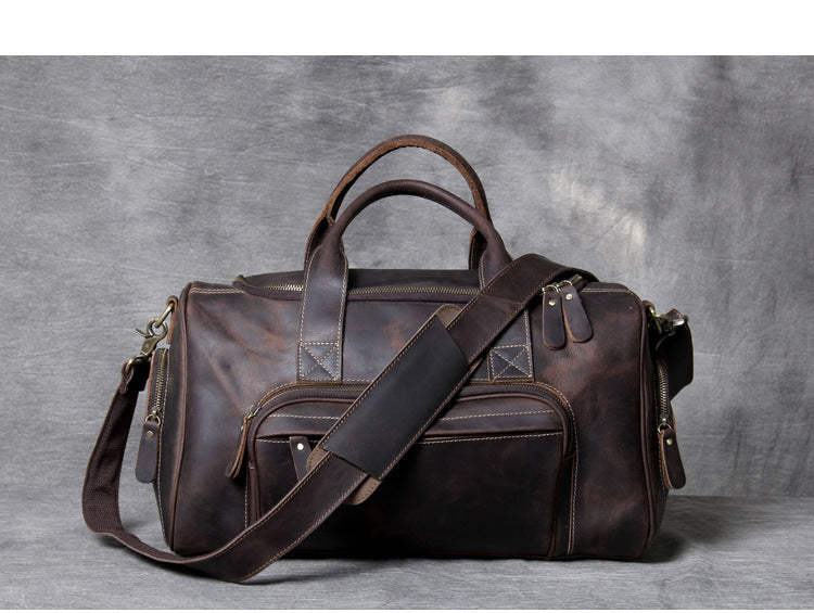 First layer leather big travel bag