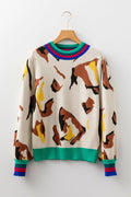 Colorblock Stripe Contrast Ribbed Knit Sweater