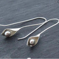 Geometric Silver Inlaid Pearl Dark Night Ear Hanging Retro