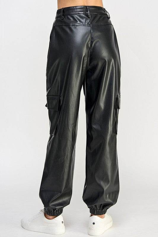 RELAXED VEGAN LEATHER CARGO PANTS