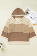 Plus Size Colorblock Hollowed Knit Hooded Sweater