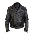 Men's Leather Jacket with Zipper and Multi-Pockets