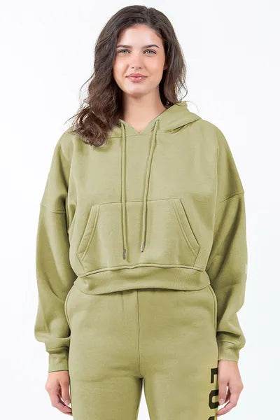 American Bazi Letter Graphic Long Sleeve Drawstring Cropped Hoodie