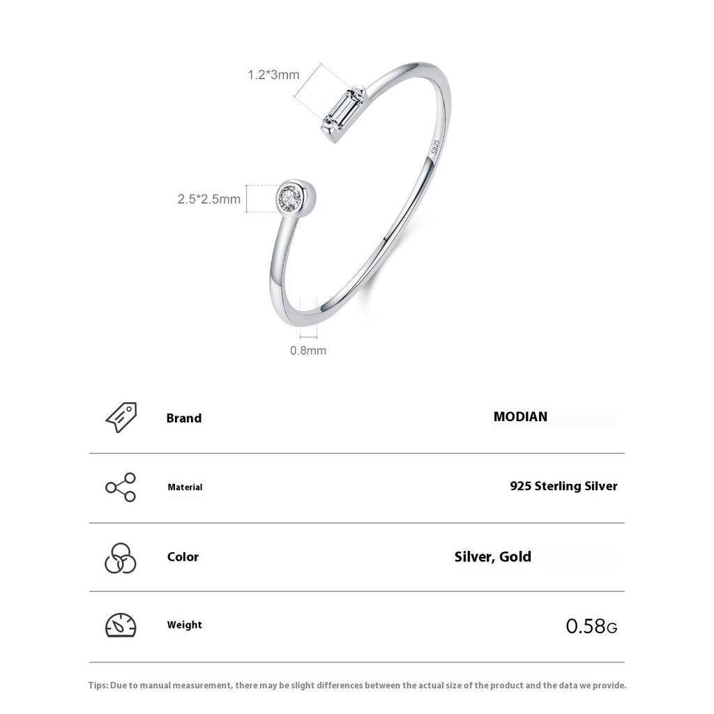 Sterling Silver Micro Inlaid Zircon Adjustable Open Ring