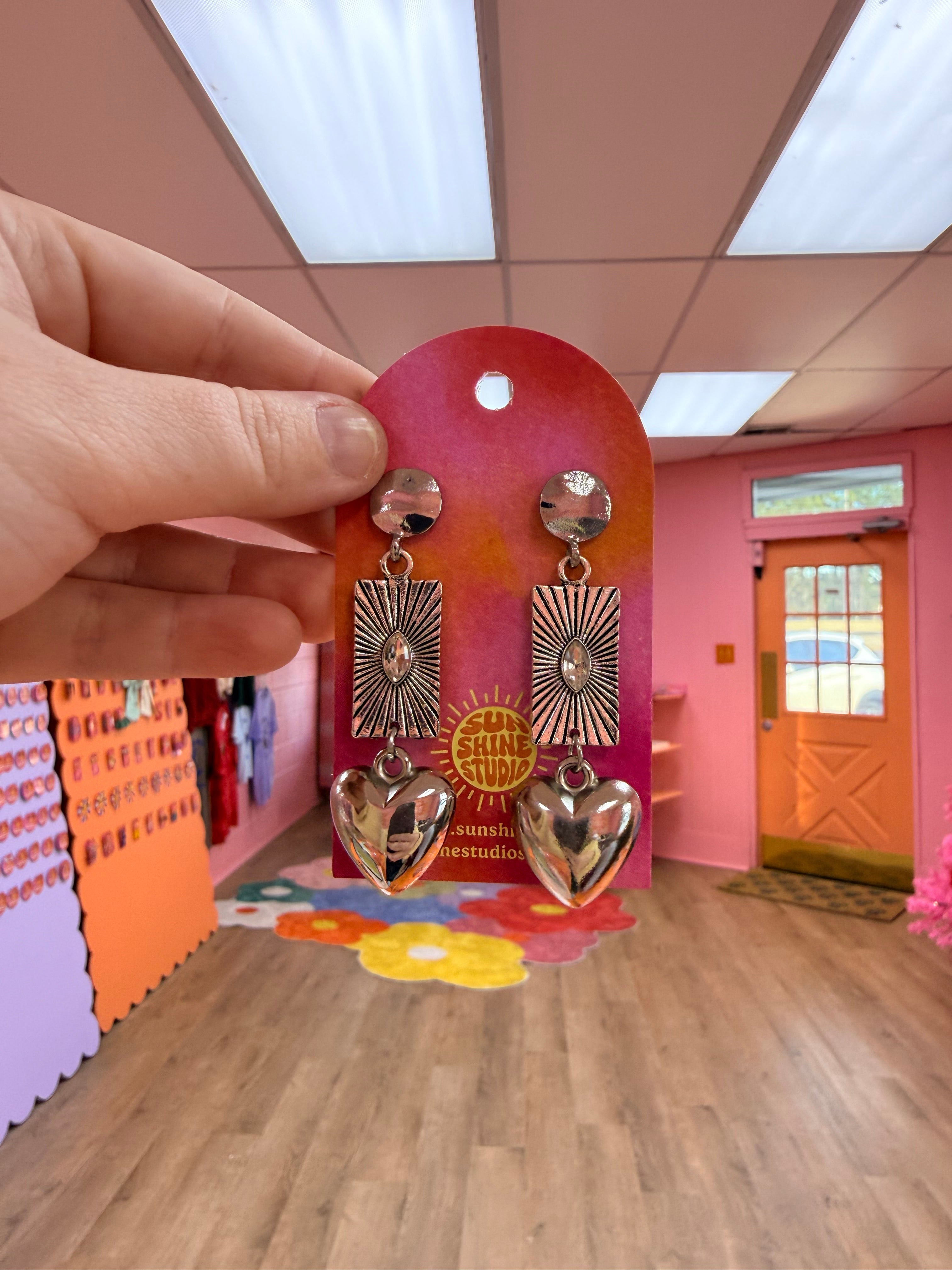 Art Deco Heart Earrings