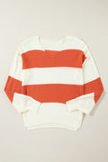 Colorblock Stripe Drop Shoulder Bubble Sleeve Swea