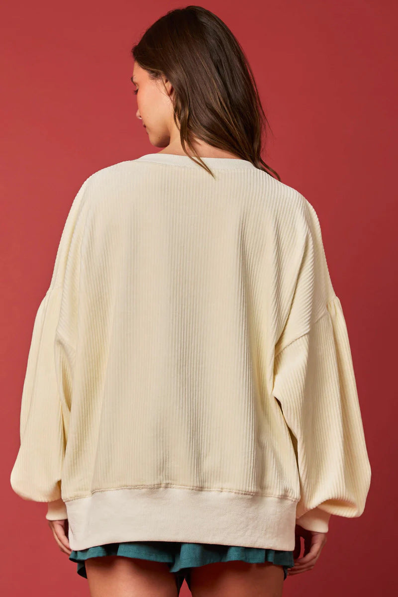 Women’s Christmas Egg Sequined Long-Sleeve Loose Sweatshirt Top