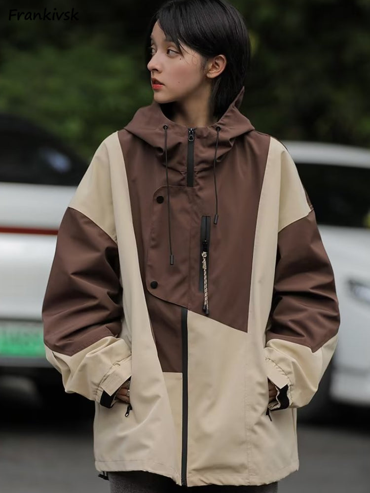 Harajuku Women's Overcoats - Chic Contrast Jackets