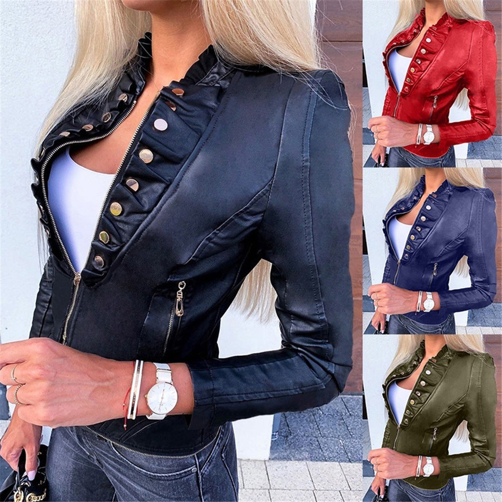 PU motorcycle clothing slim slim winter leather jacket