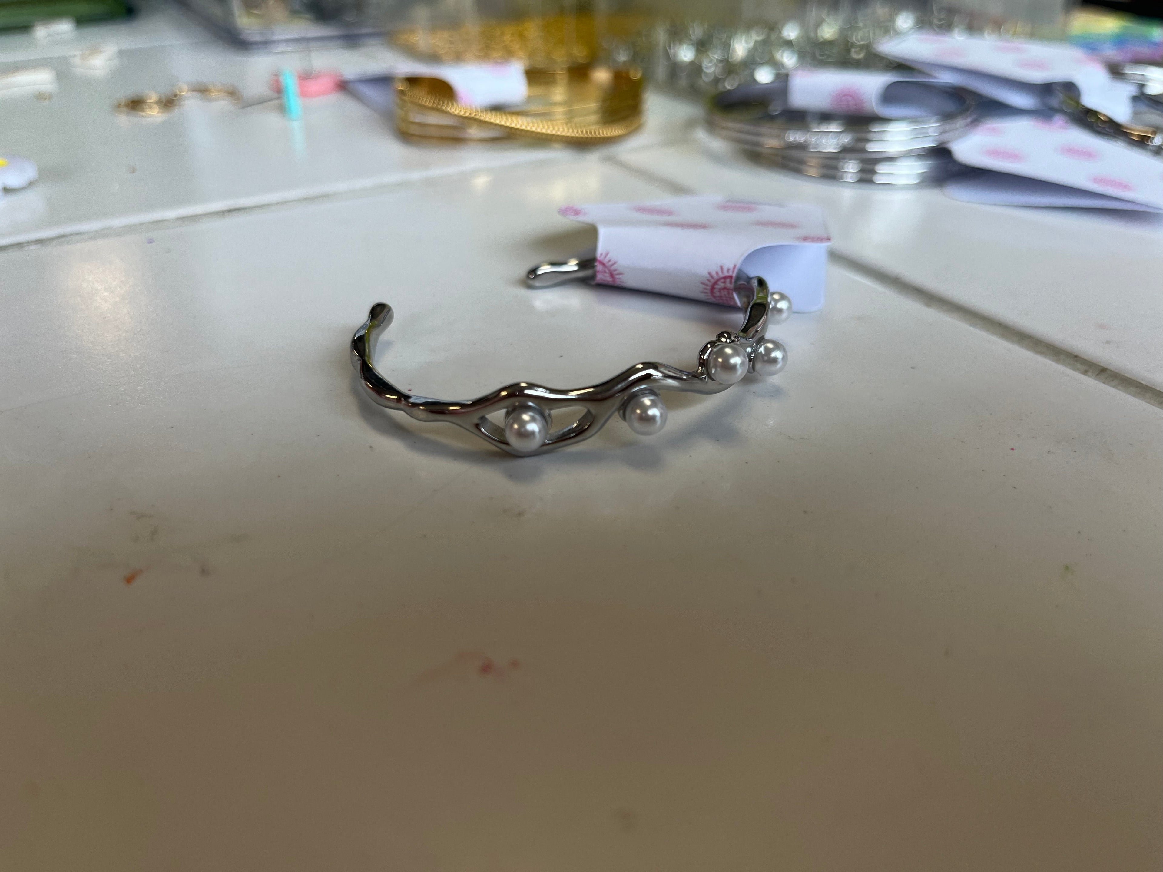 Flowing Pearls Titanium Bracelet