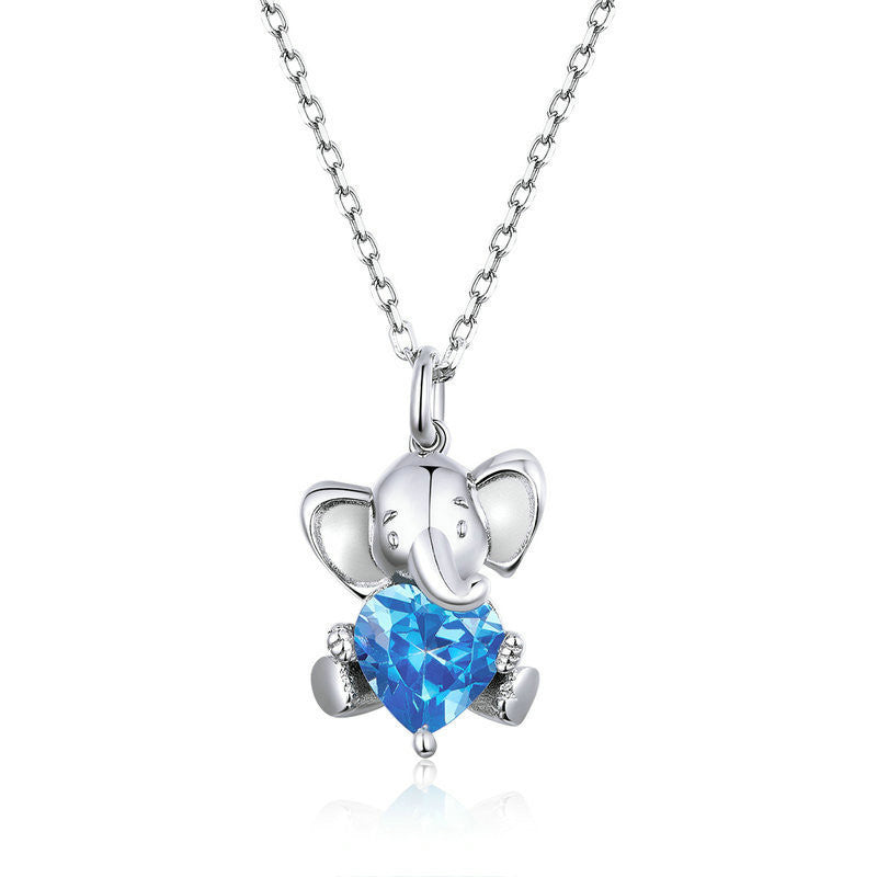 S925 Sterling Silver Blue Bear Necklace Lively And Cute