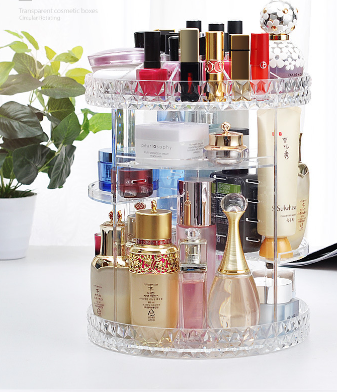 Rotating cosmetic storage box diamond pattern transparent makeup box skin care product display box