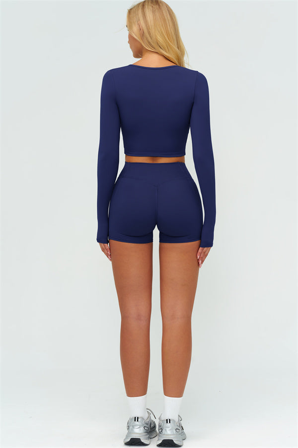 The Lushness Long Sleeve Crop top Shorts 2-Piece Set