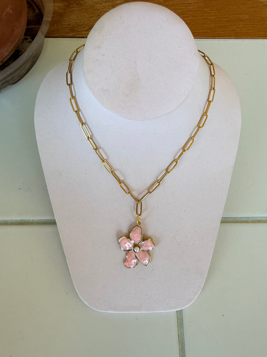 Pearl Centered Flower Charm Necklace