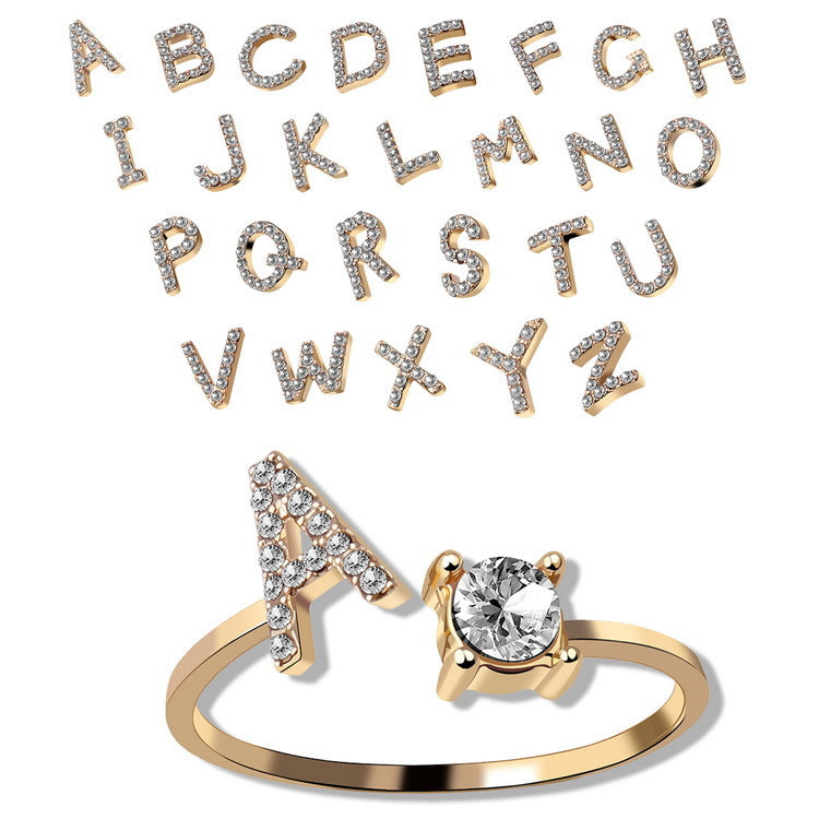 Free Adjustable 26 Initial Letter Ring Fashion Jewelry For Women Simple Elegant Jewelry