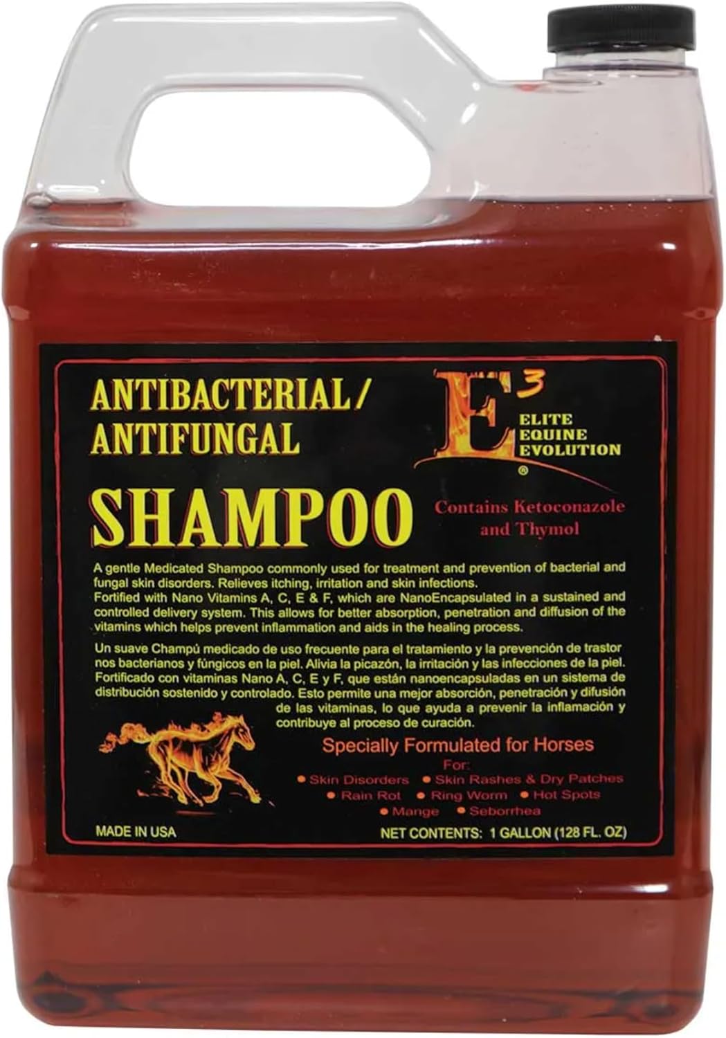 E3 Horse Shampoo 1 Gallon with Nano Vitamins A, C, E & F, Medicated Coat & Skin Care Formula for Horses