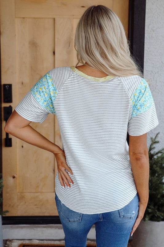 Chana Stripe Floral Sleeves Top