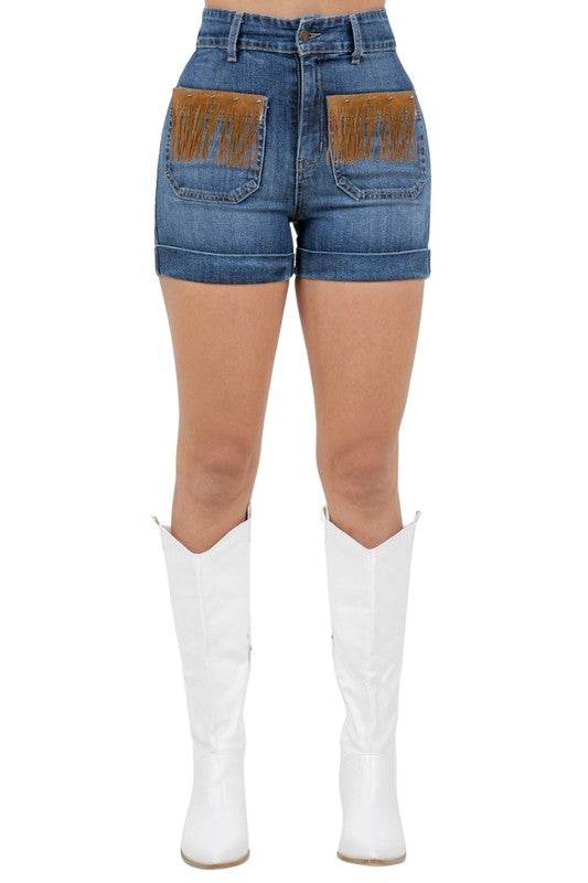 Willow Denim Fringe Short in Dark Wash