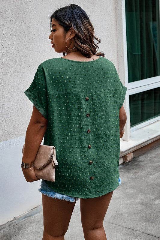Plus Size Swiss Dot Solid Round Neck Loose Shirt