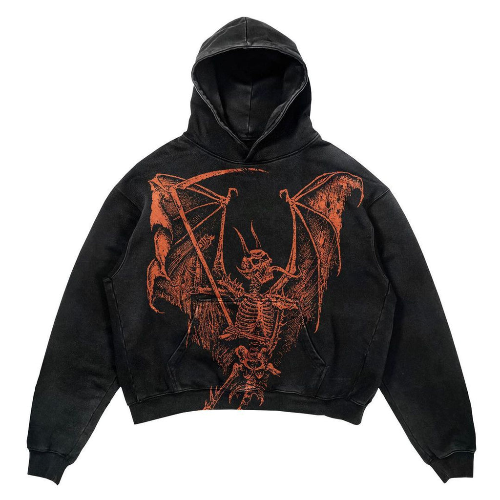 Punk Design Printed Hoodie Harajuku Street Clothing Y2 Fashion Large Hoodie Hip Hop Gothic Long Sleeve