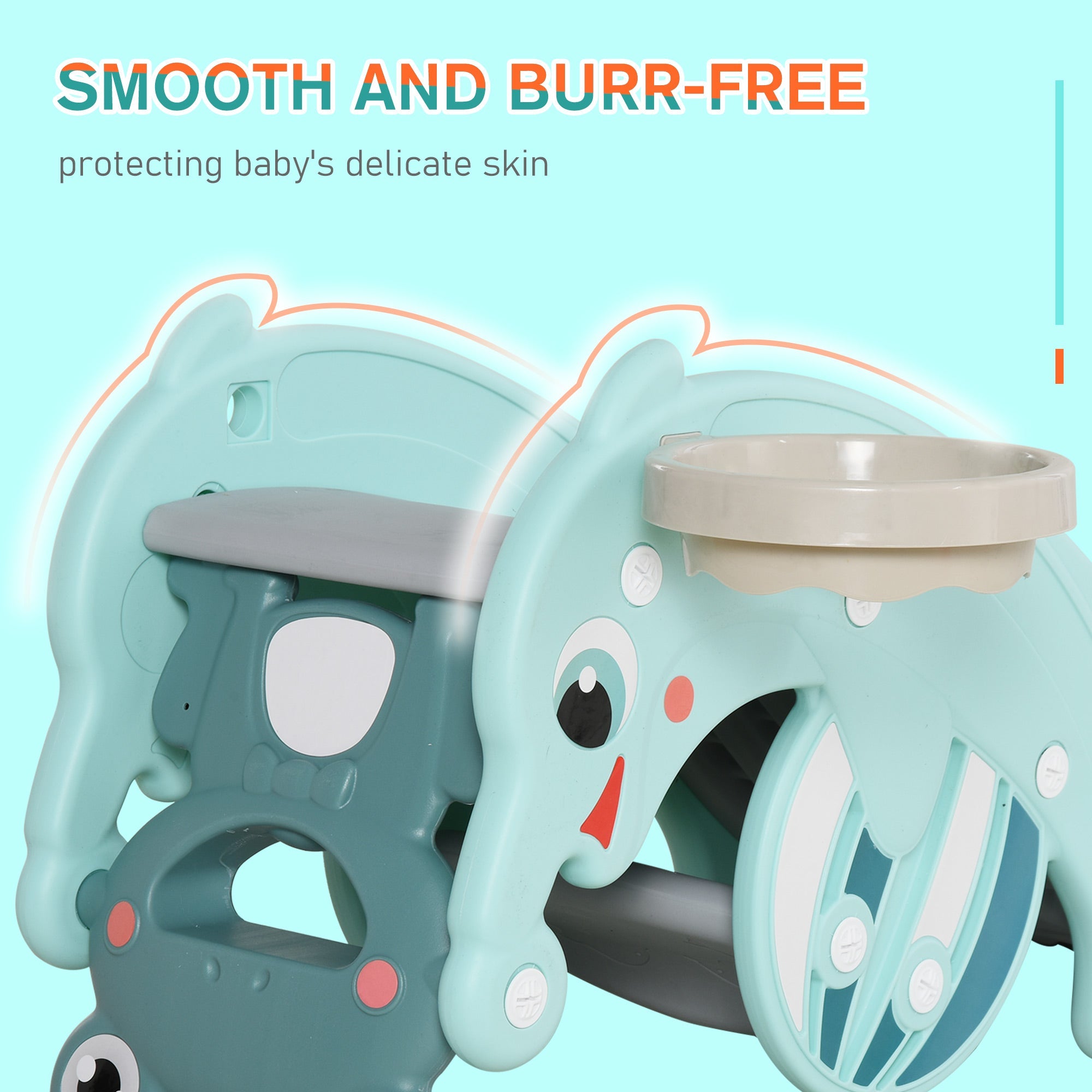 3-in-1 Kids Portable Slide Rocking Horse Toy with Basketball Hoop for Age 1.5-3 Boys and Girls