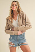 Aemi + Co Zip Up Raglan Sleeve Cropped Hoodie