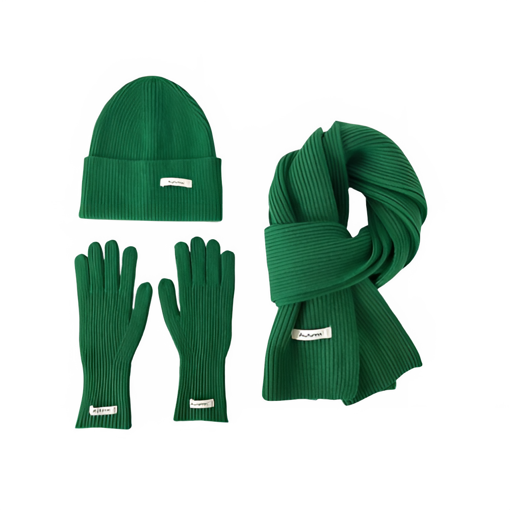 Knitted Winter Scarf Woman Solid Color Hat Scarf Gloves Women's Windproof Adult Three-piece Set Fashion Women's Scarf Hat Set
