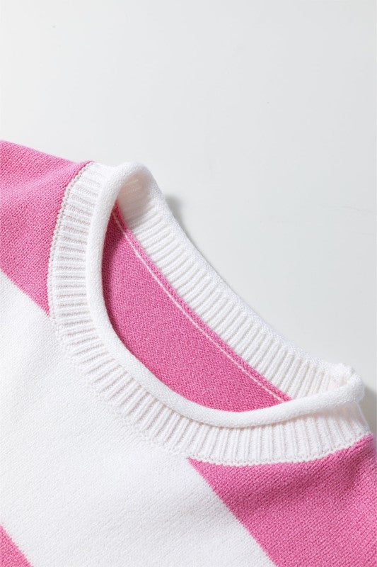 Stripe Knit Dropped Short Sleeve Sweater