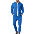 Men's Slim Fit Jacket with Zipper Pocket, Long Sleeved Sportswear, Cardigan Jacket Set, Long Pants, Elegant, two-Piece Set